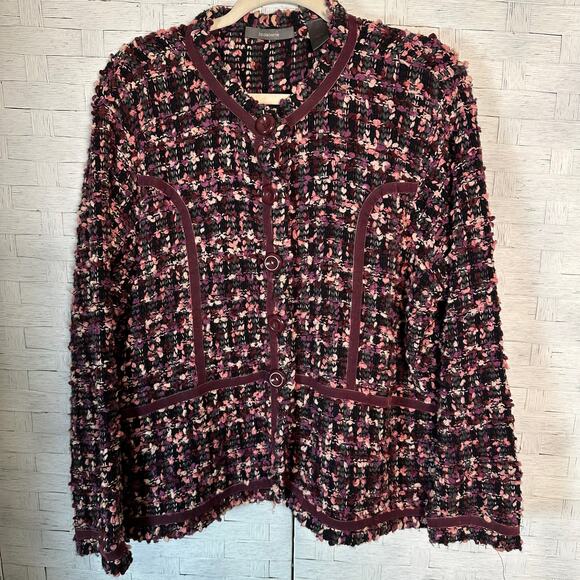 Liz Claiborne women’s jacket blazer maroon  pink chunky woven button up plus siz - Picture 1 of 10